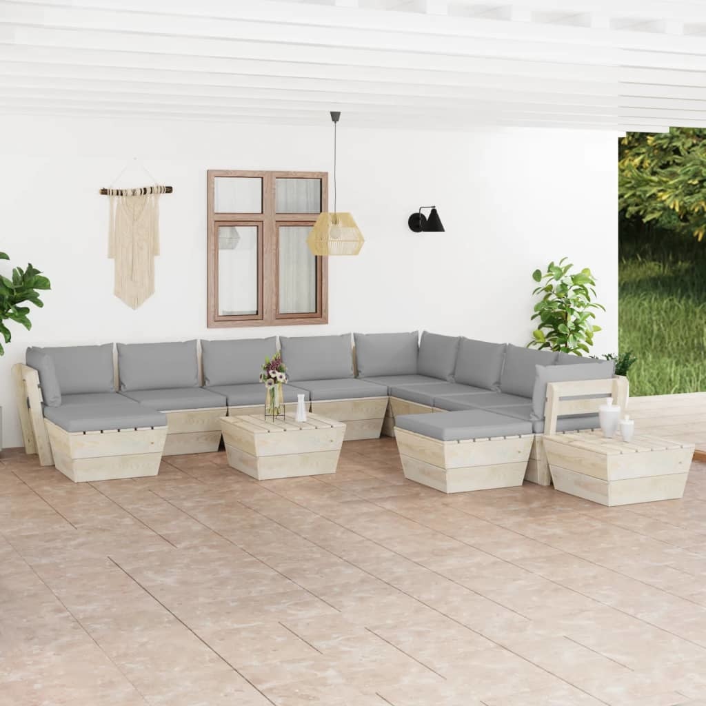 VidaXL 12-delige Loungeset met kussens pallet vurenhout