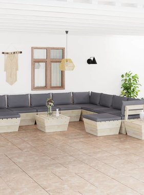 VidaXL 12-delige Loungeset met kussens pallet vurenhout