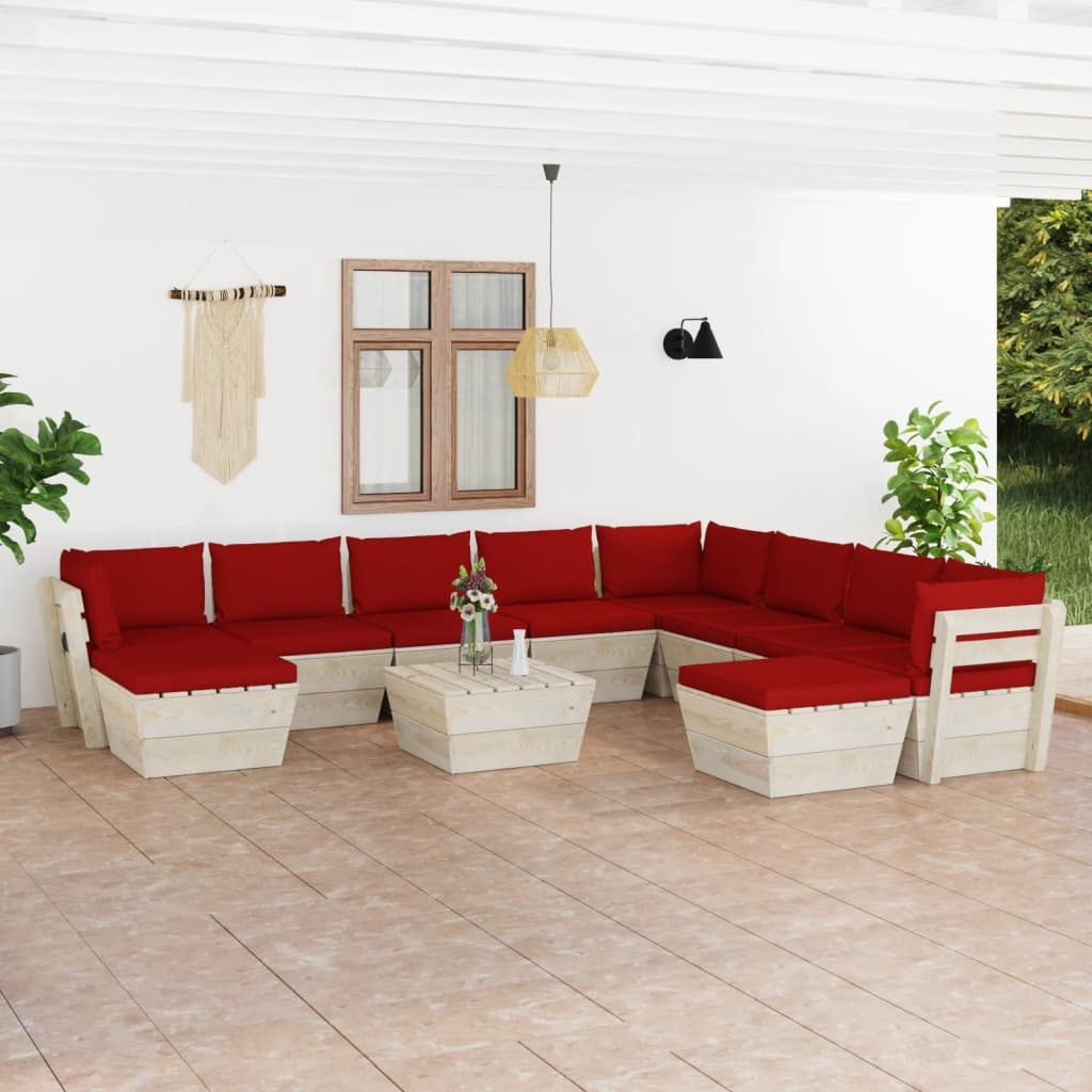 VidaXL 11-delige Loungeset met kussens pallet vurenhout