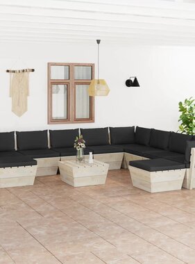 VidaXL 11-delige Loungeset met kussens pallet vurenhout