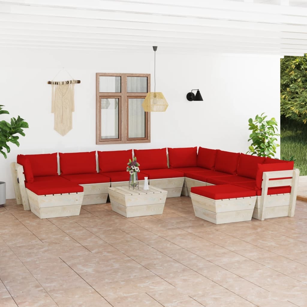 VidaXL 11-delige Loungeset met kussens pallet vurenhout