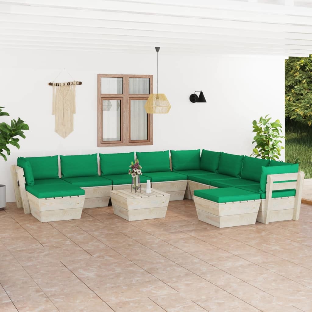 VidaXL 11-delige Loungeset met kussens pallet vurenhout