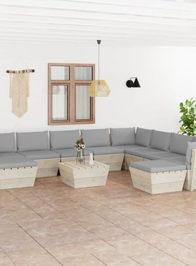 VidaXL 11-delige Loungeset met kussens pallet vurenhout