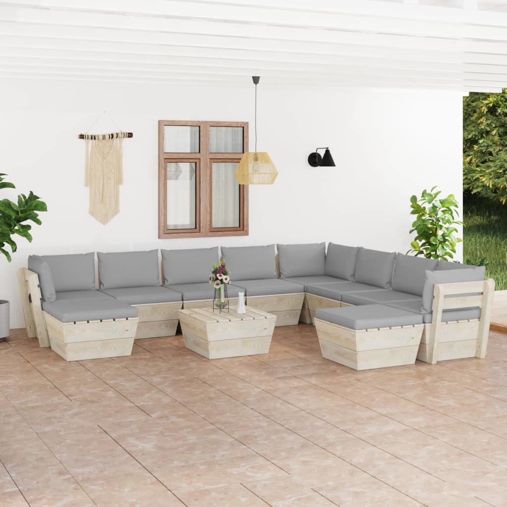 VidaXL 11-delige Loungeset met kussens pallet vurenhout