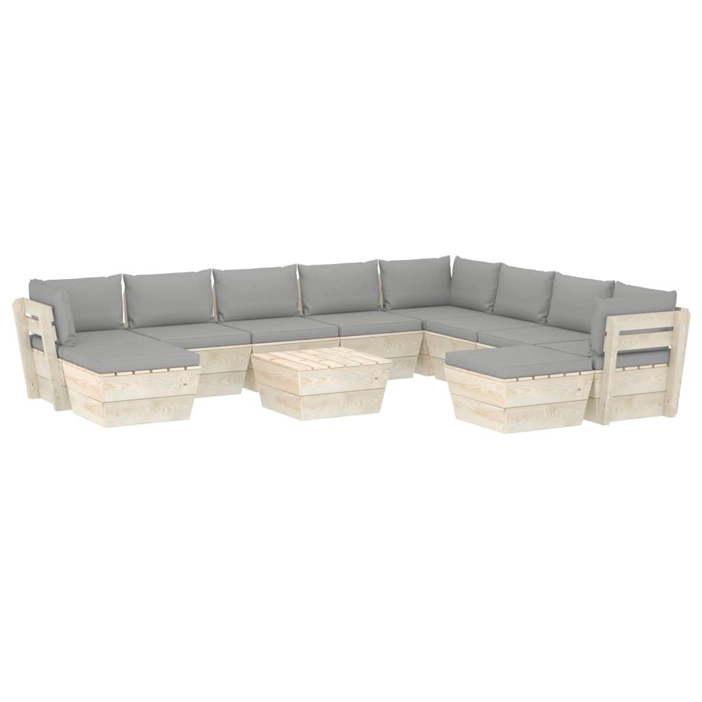 VidaXL 11-delige Loungeset met kussens pallet vurenhout