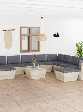 VidaXL 11-delige Loungeset met kussens pallet vurenhout