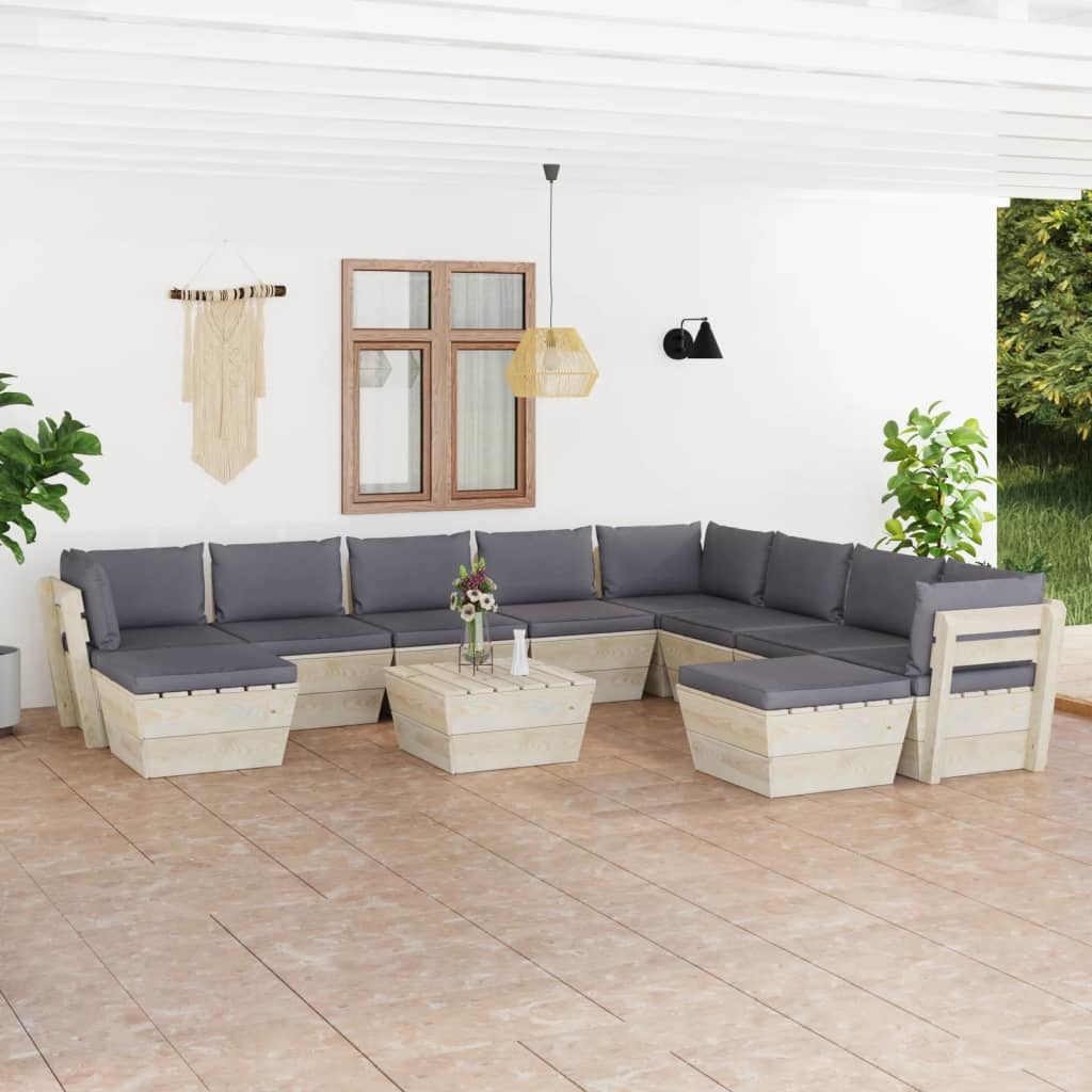 VidaXL 11-delige Loungeset met kussens pallet vurenhout