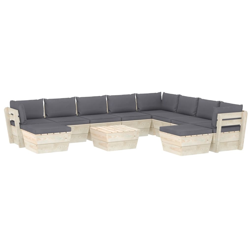 VidaXL 11-delige Loungeset met kussens pallet vurenhout
