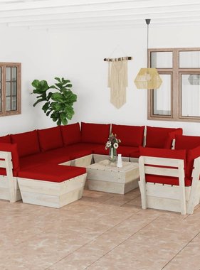 VidaXL 10-delige Loungeset met kussens pallet vurenhout