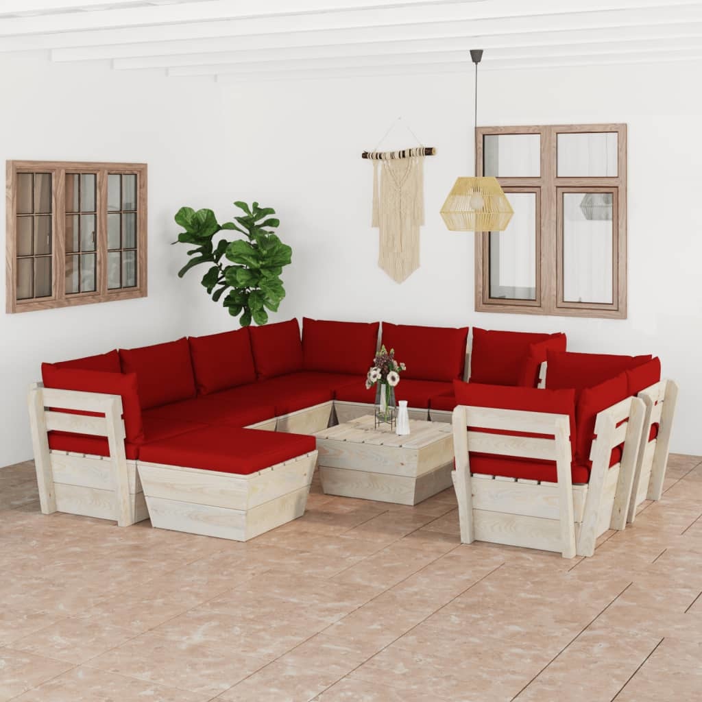 VidaXL 10-delige Loungeset met kussens pallet vurenhout