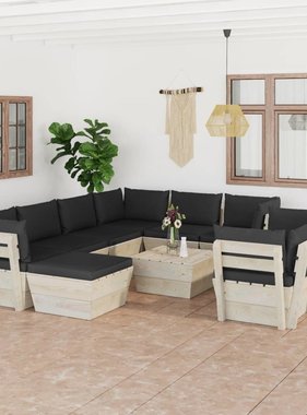 VidaXL 10-delige Loungeset met kussens pallet vurenhout