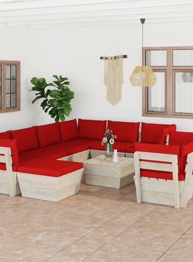 VidaXL 10-delige Loungeset met kussens pallet vurenhout