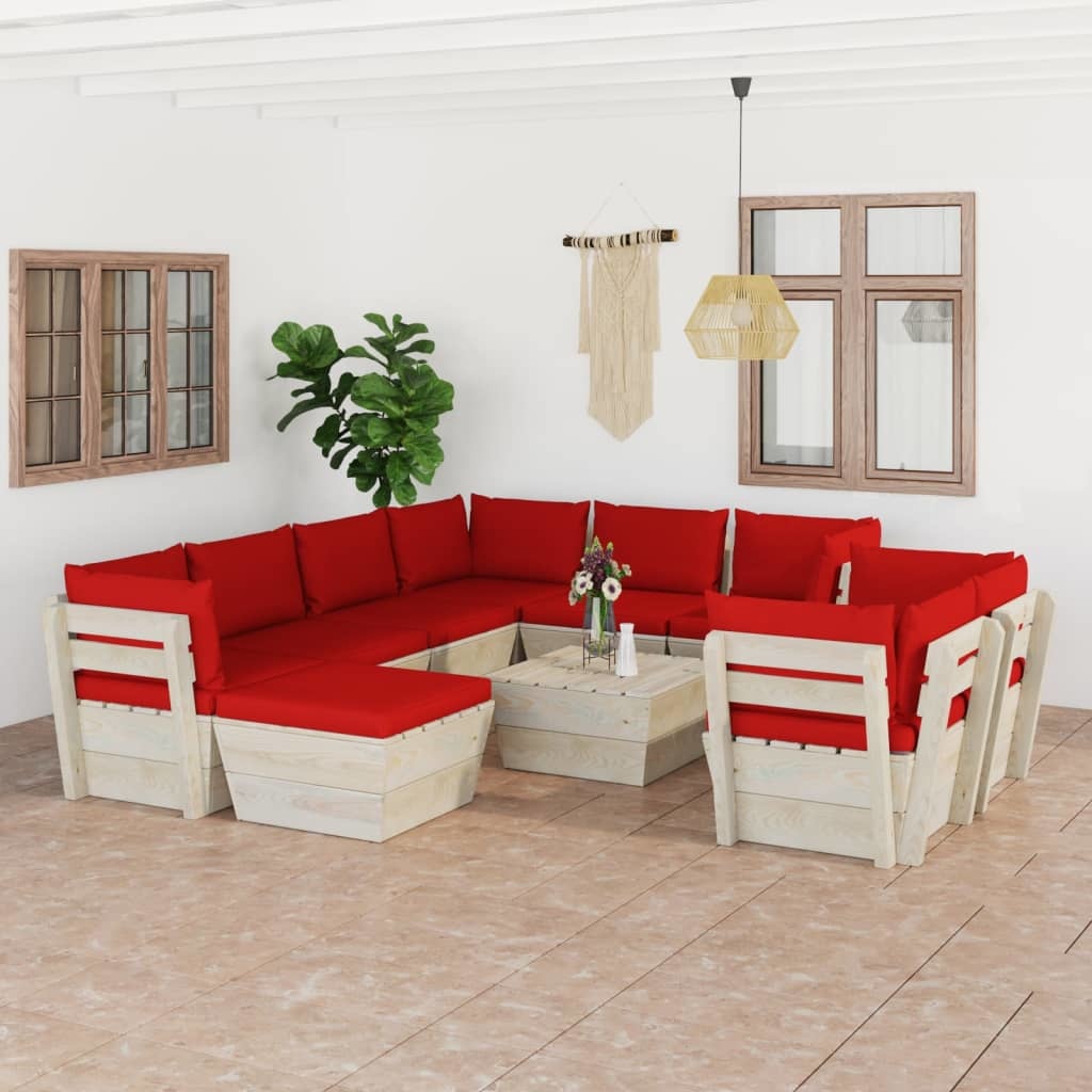 VidaXL 10-delige Loungeset met kussens pallet vurenhout