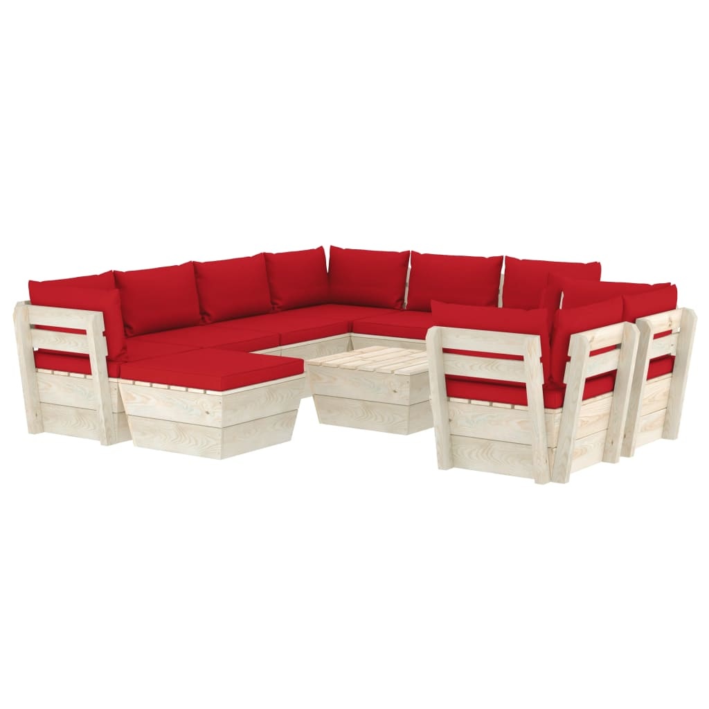 VidaXL 10-delige Loungeset met kussens pallet vurenhout
