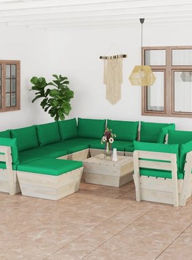 VidaXL 10-delige Loungeset met kussens pallet vurenhout
