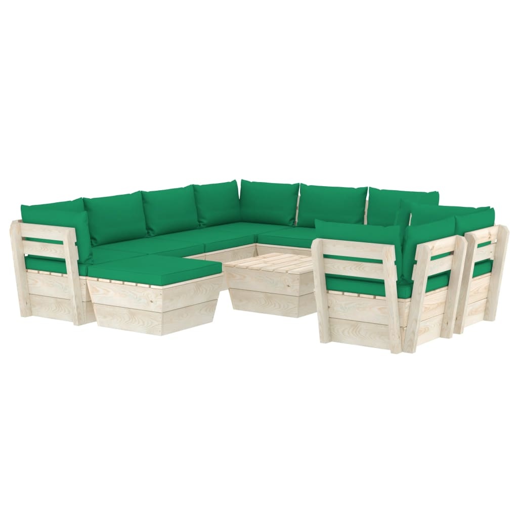 vidaXL 10-delige Loungeset met kussens pallet vurenhout