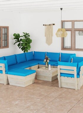VidaXL 10-delige Loungeset met kussens pallet vurenhout