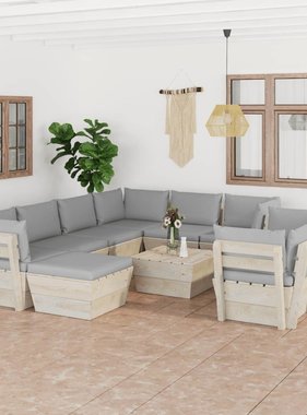 VidaXL 10-delige Loungeset met kussens pallet vurenhout