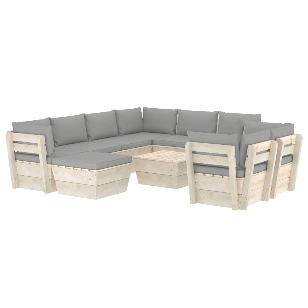 vidaXL 10-delige Loungeset met kussens pallet vurenhout