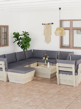 VidaXL 10-delige Loungeset met kussens pallet vurenhout