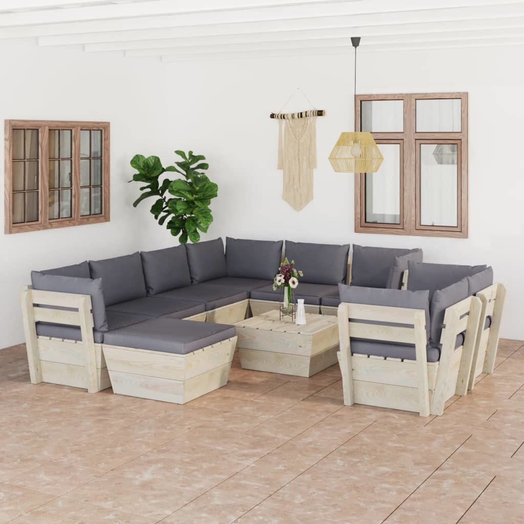 VidaXL 10-delige Loungeset met kussens pallet vurenhout