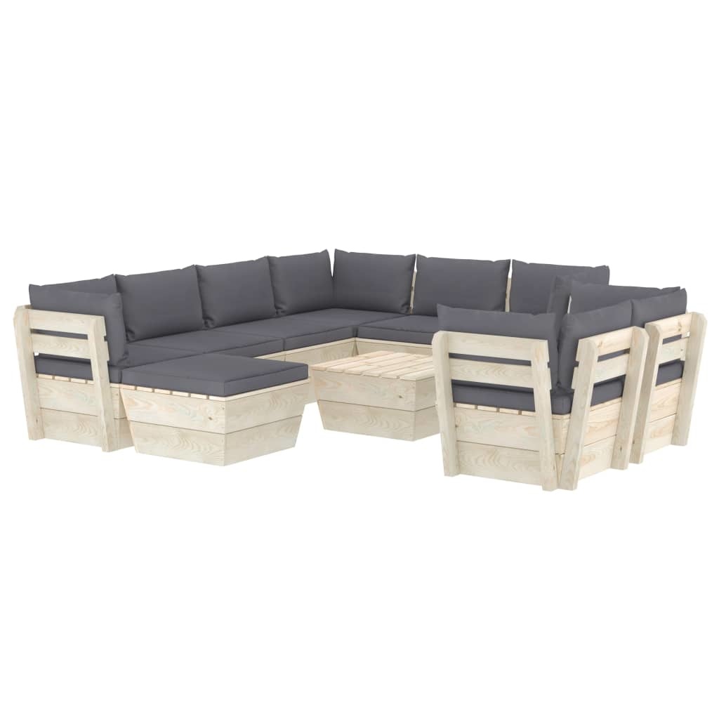 vidaXL 10-delige Loungeset met kussens pallet vurenhout