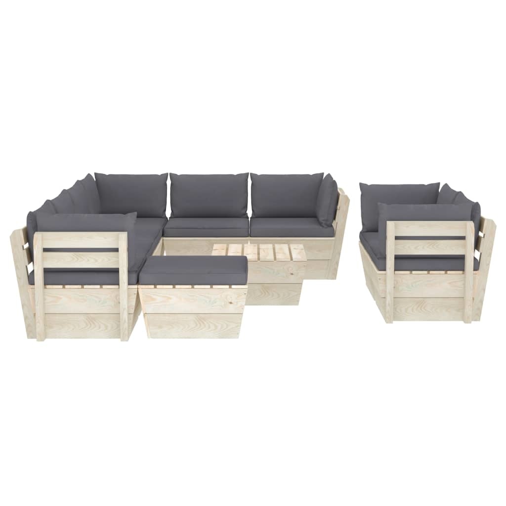 VidaXL 10-delige Loungeset met kussens pallet vurenhout