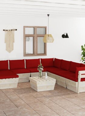 VidaXL 9-delige Loungeset met kussens pallet vurenhout