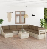 VidaXL 9-delige Loungeset met kussens pallet vurenhout