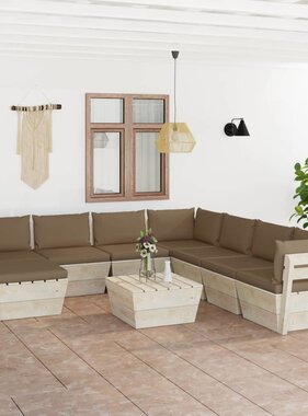 VidaXL 9-delige Loungeset met kussens pallet vurenhout