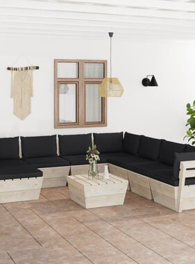 VidaXL 9-delige Loungeset met kussens pallet vurenhout
