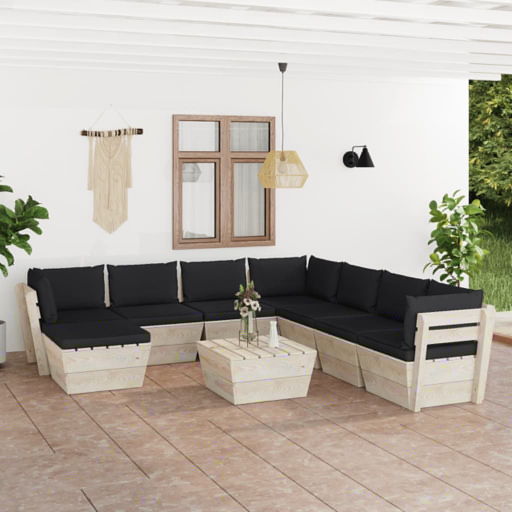 VidaXL 9-delige Loungeset met kussens pallet vurenhout