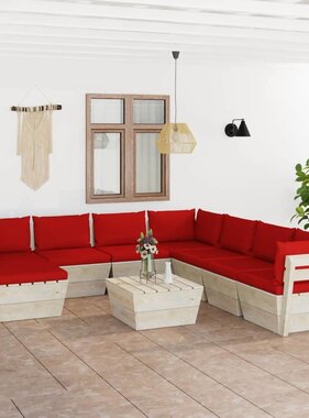 VidaXL 9-delige Loungeset met kussens pallet vurenhout