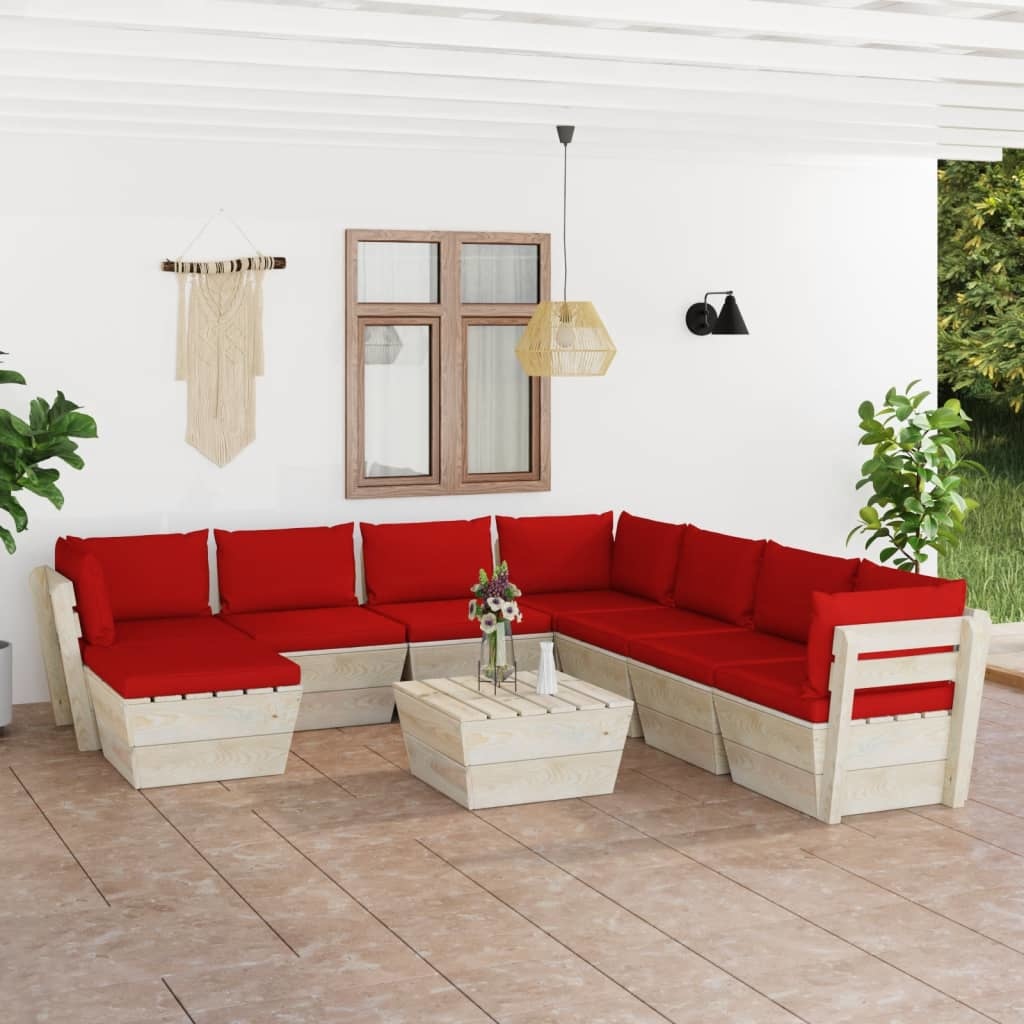 VidaXL 9-delige Loungeset met kussens pallet vurenhout