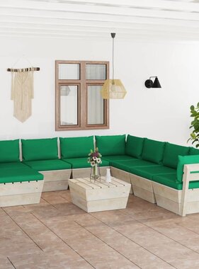 VidaXL 9-delige Loungeset met kussens pallet vurenhout