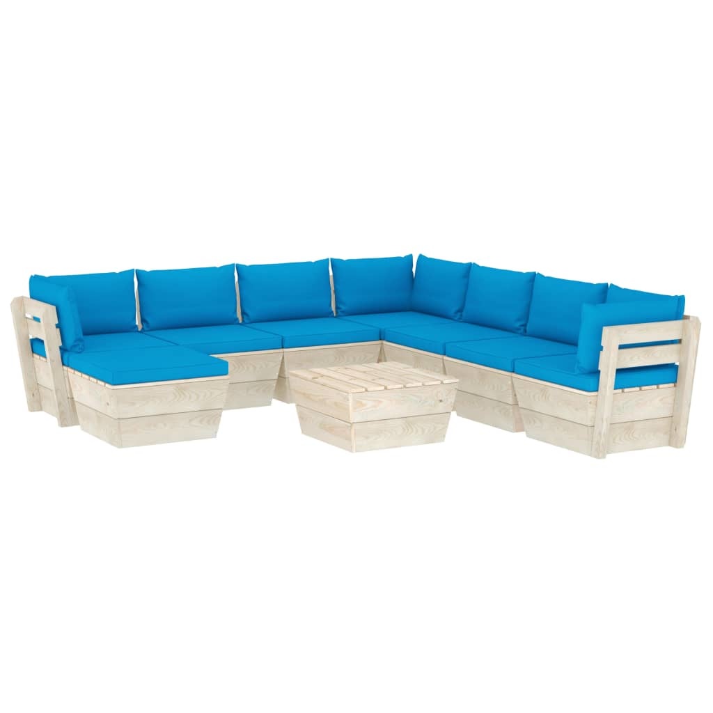 VidaXL 9-delige Loungeset met kussens pallet vurenhout