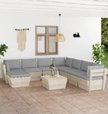 vidaXL 9-delige Loungeset met kussens pallet vurenhout