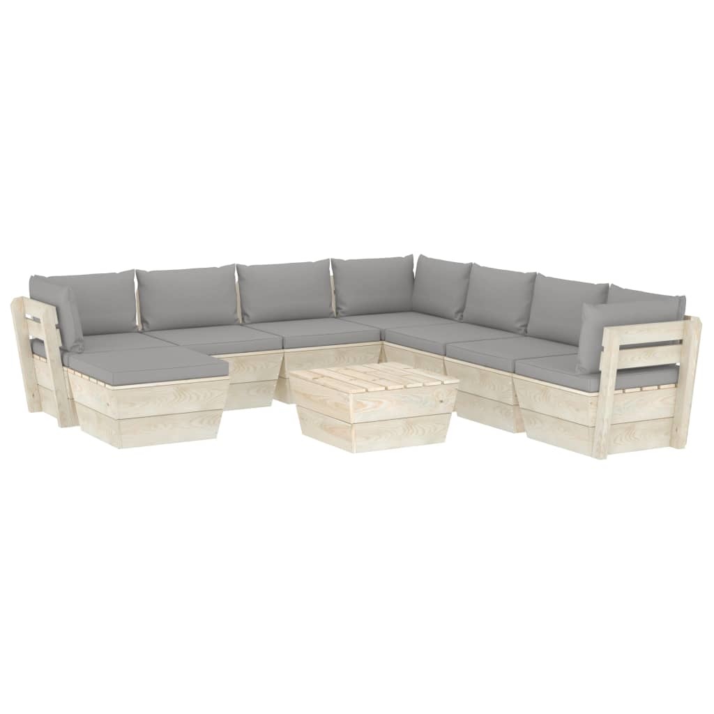 vidaXL 9-delige Loungeset met kussens pallet vurenhout