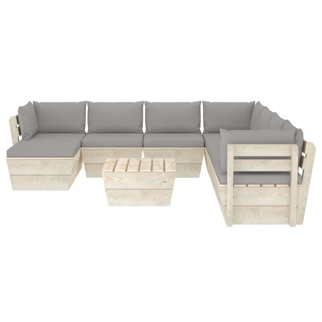 vidaXL 9-delige Loungeset met kussens pallet vurenhout