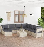 vidaXL 9-delige Loungeset met kussens pallet vurenhout