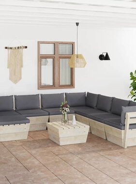 VidaXL 9-delige Loungeset met kussens pallet vurenhout