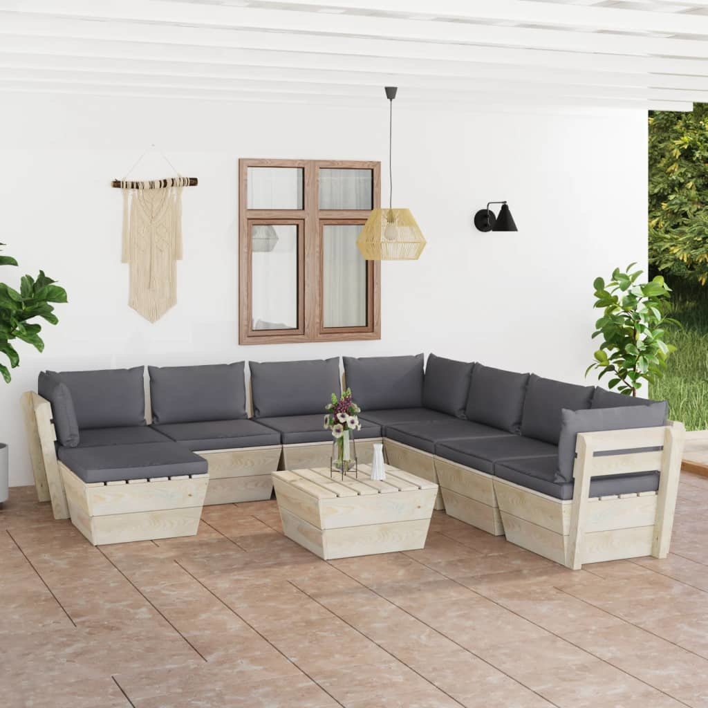 VidaXL 9-delige Loungeset met kussens pallet vurenhout