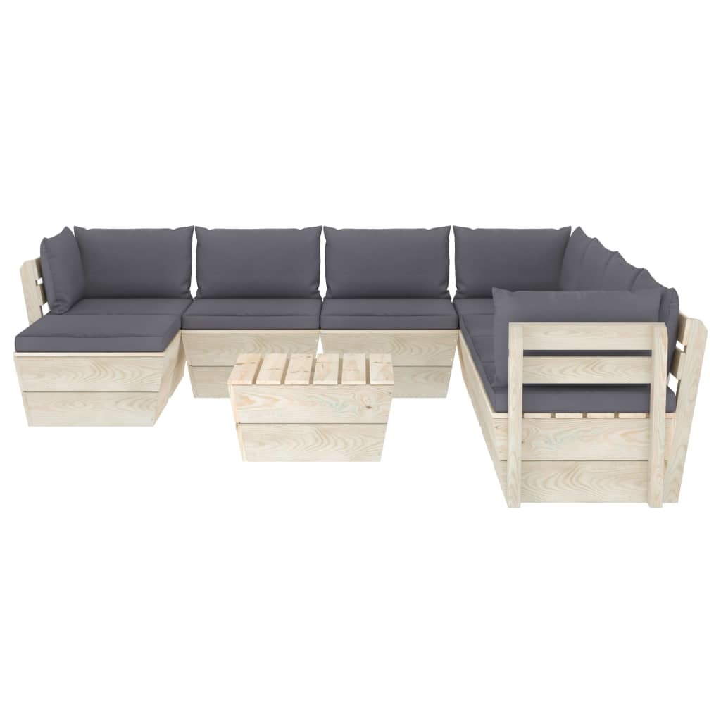 vidaXL 9-delige Loungeset met kussens pallet vurenhout