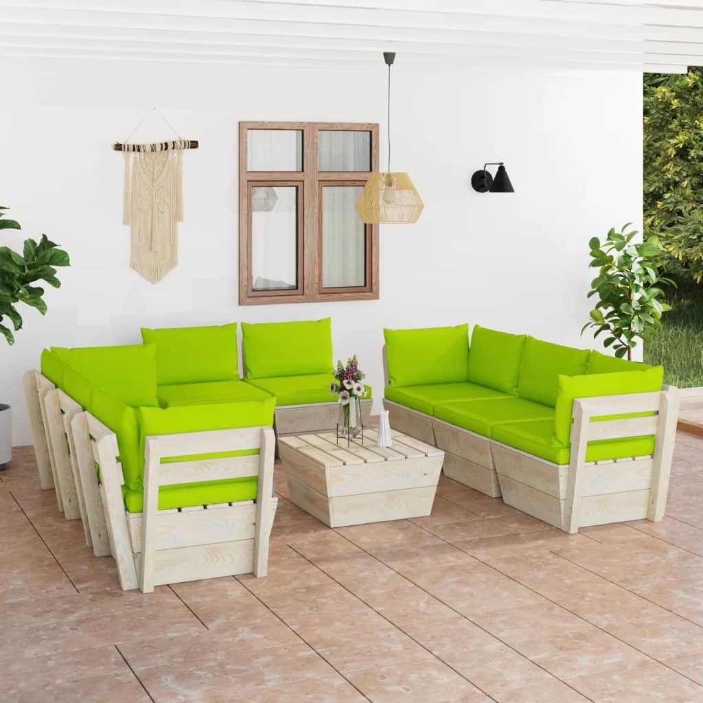 VidaXL 9-delige Loungeset met kussens pallet vurenhout