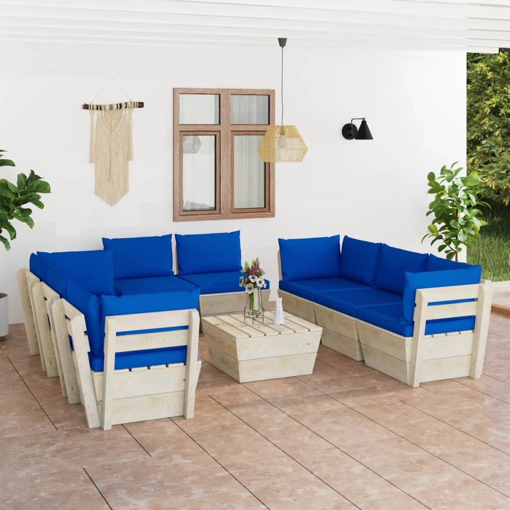 VidaXL 9-delige Loungeset met kussens pallet vurenhout