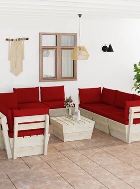 VidaXL 9-delige Loungeset met kussens pallet vurenhout