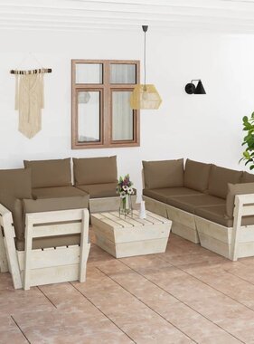 VidaXL 9-delige Loungeset met kussens pallet vurenhout