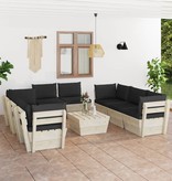 vidaXL 9-delige Loungeset met kussens pallet vurenhout