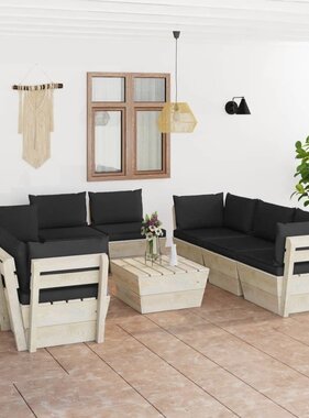 VidaXL 9-delige Loungeset met kussens pallet vurenhout
