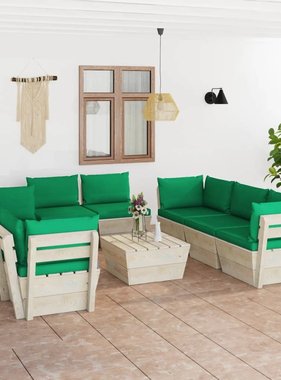 VidaXL 9-delige Loungeset met kussens pallet vurenhout
